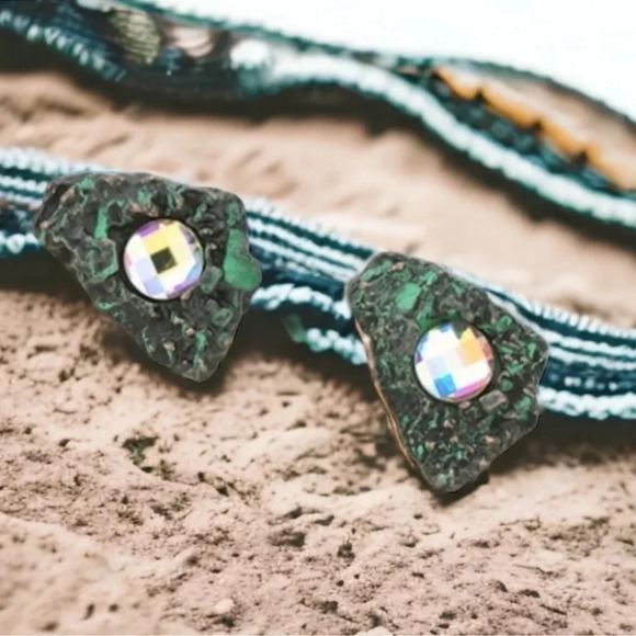 Crystal Stud Earrings Patina Green - Picture 6 of 17